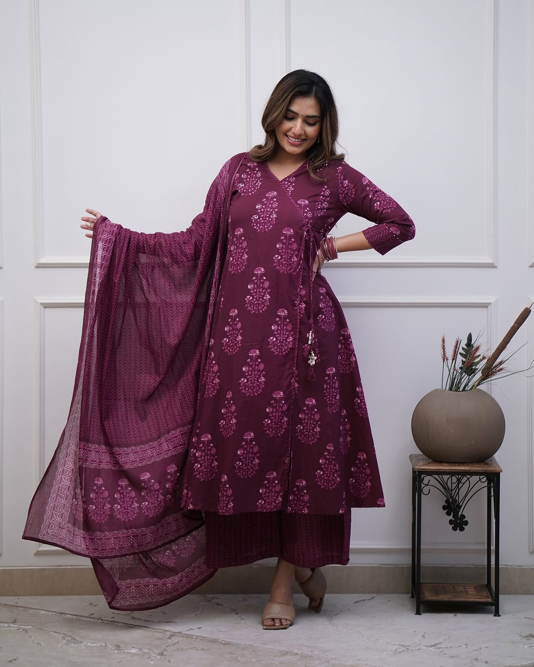 Kavya Wine Suit Set With Dupatta