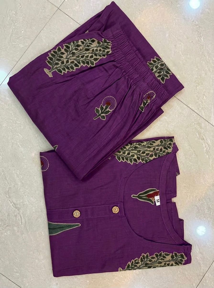Nikhar Plum Purple Cotton Jacket-Style Crop Top and Flared Maxi Skirt Co-ord Set