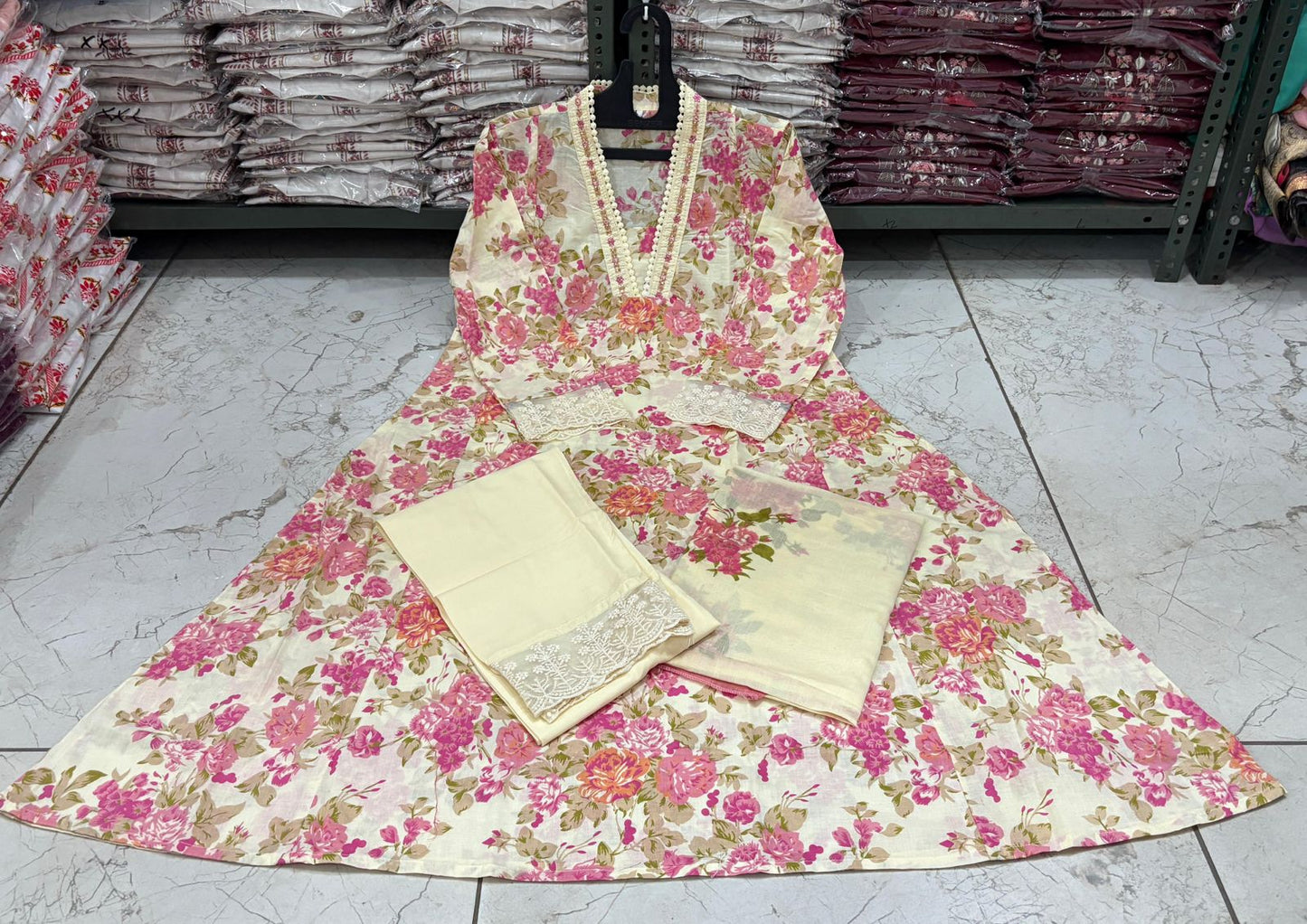 Vanika Anarkali Kurta With Floral print, Embroidery And Sequence Hand Work & Flair