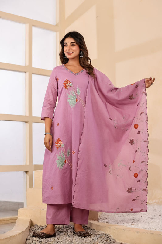 Naylani Lavender Floral Cotton Suit Set