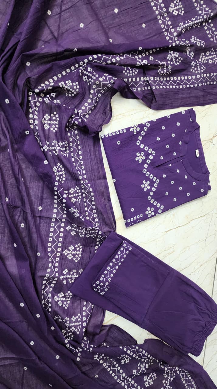 Sophia Plum Purple Bandhej Suit Set
