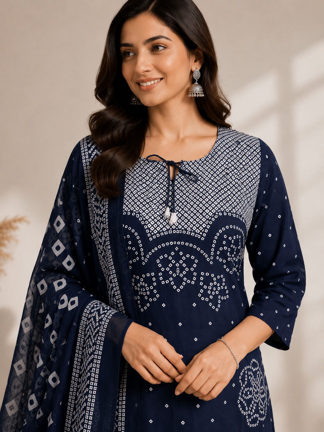 Noor-e-Navy Bandhej Discharge Print Cotton Suit Set