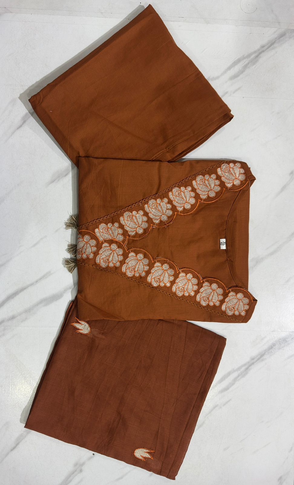 Rustam Terracotta Embroidered Cotton Kurta Palazzo Set