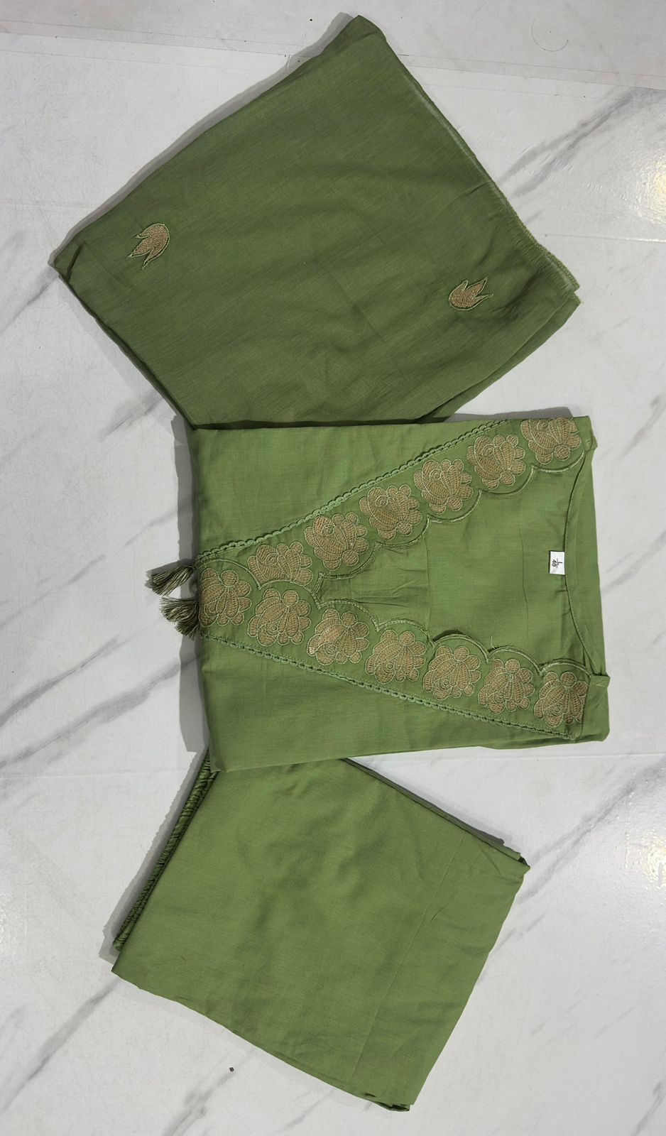 Mehendi Green Embroidered Cotton Kurta Palazzo Set