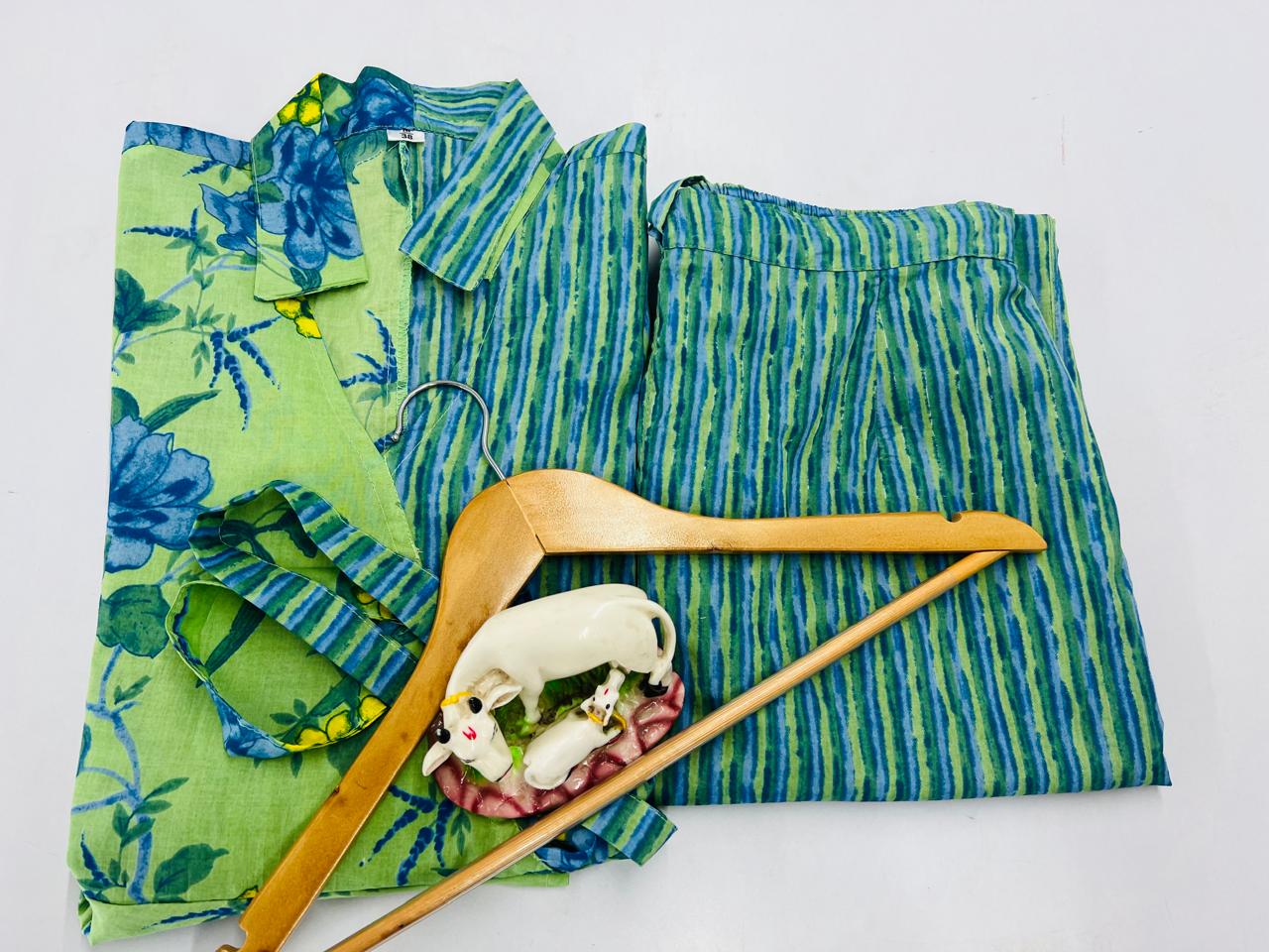 Avery Lime Green & Blue Floral Printed Cotton Co-Ord Set
