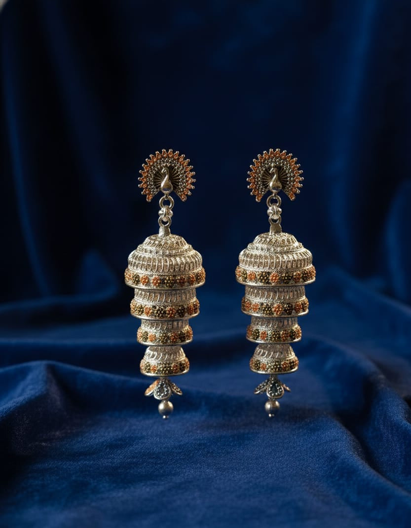 Royal Peacock Tiered Jhumka Earrings