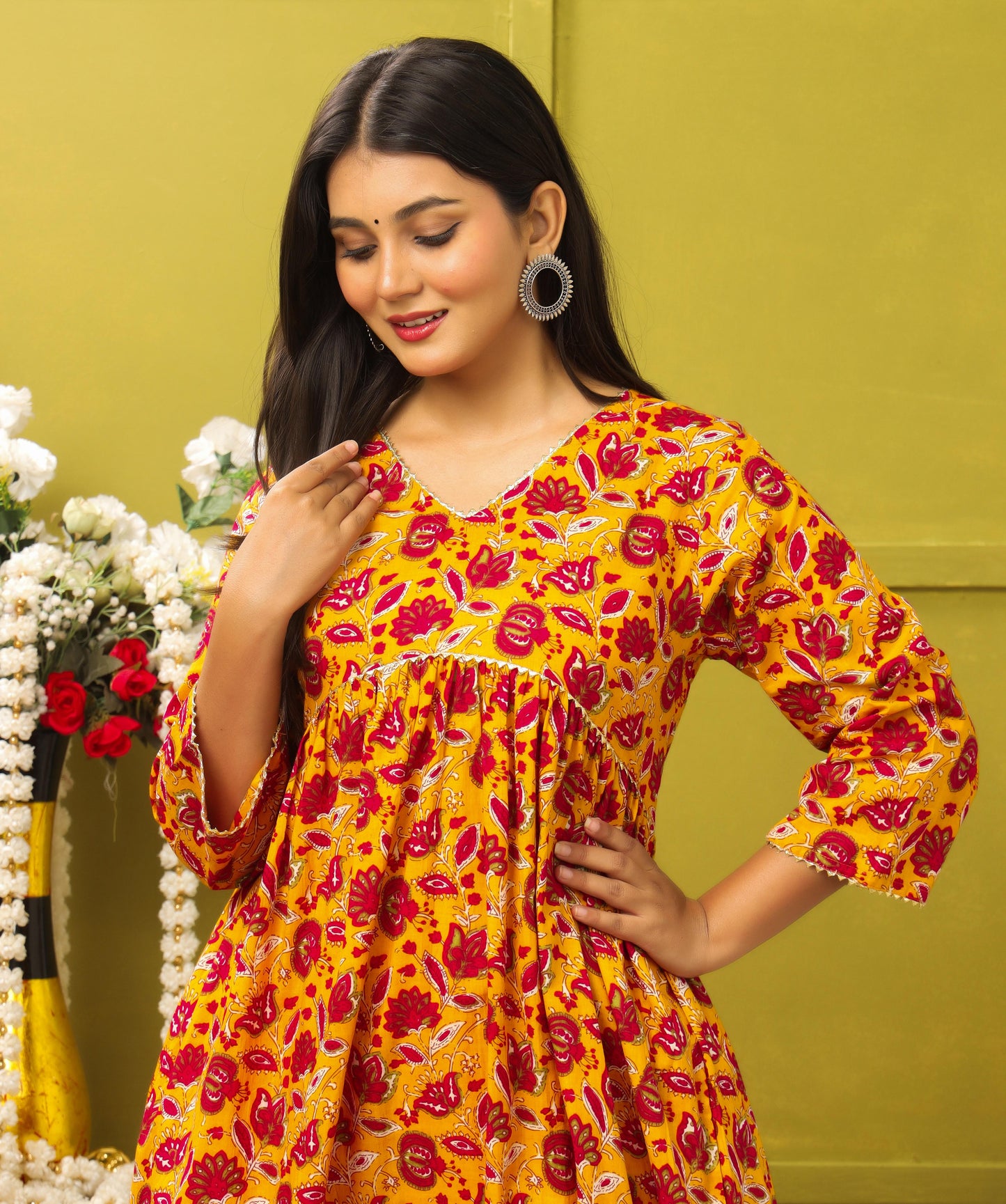 Gulnaar Pink Flower Printed Ethinc Set