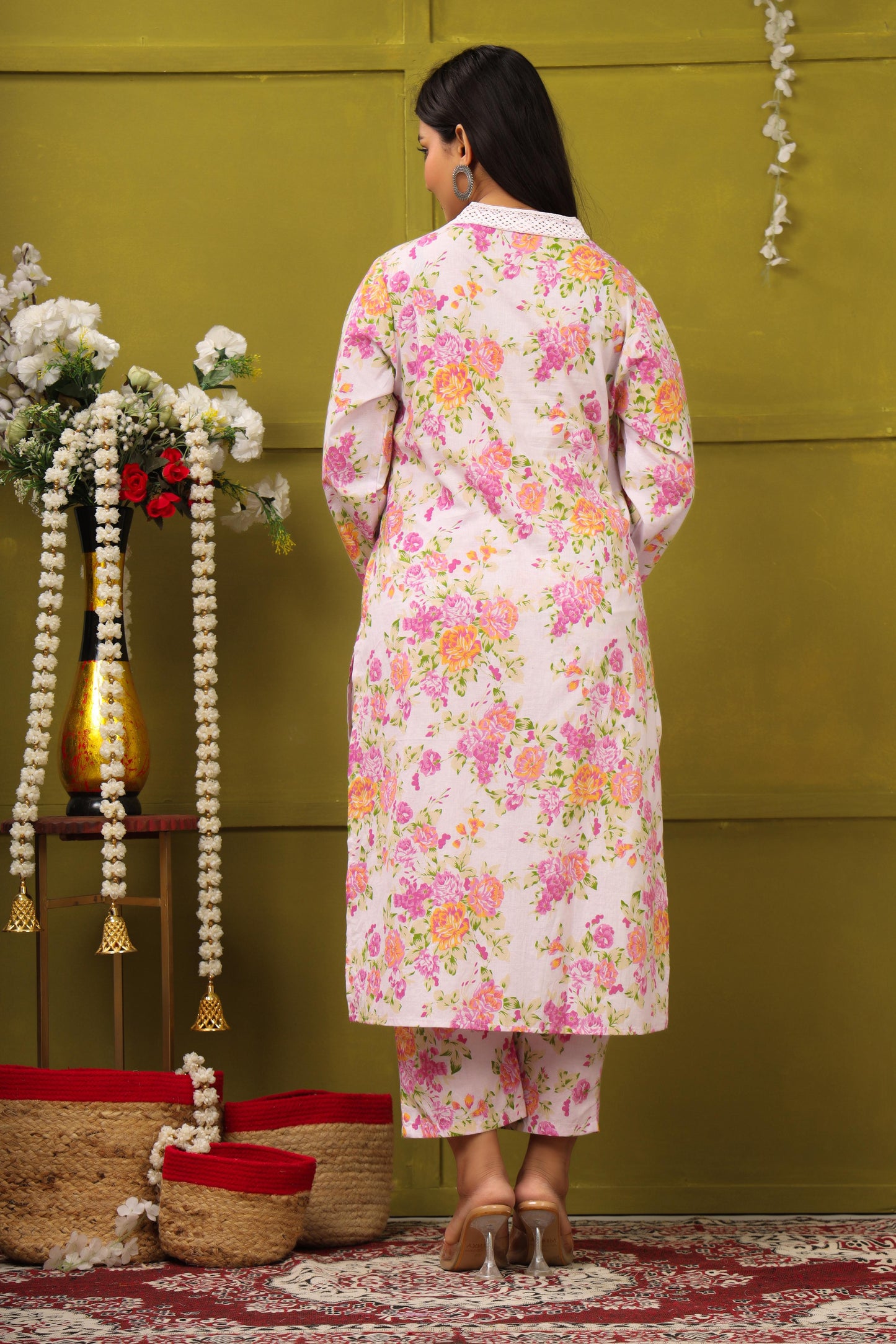 Saanjh Light Pink Printed Cotton Suit Set