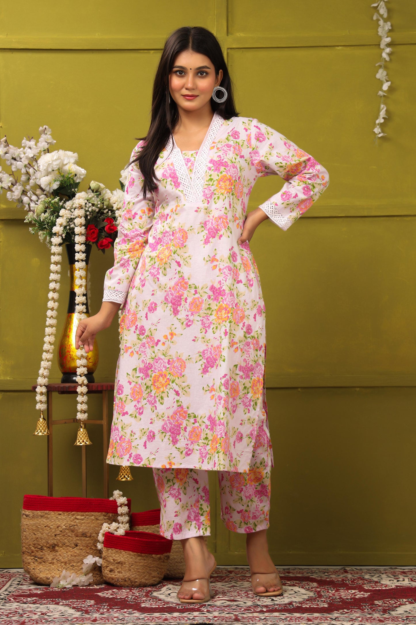 Saanjh Light Pink Printed Cotton Suit Set