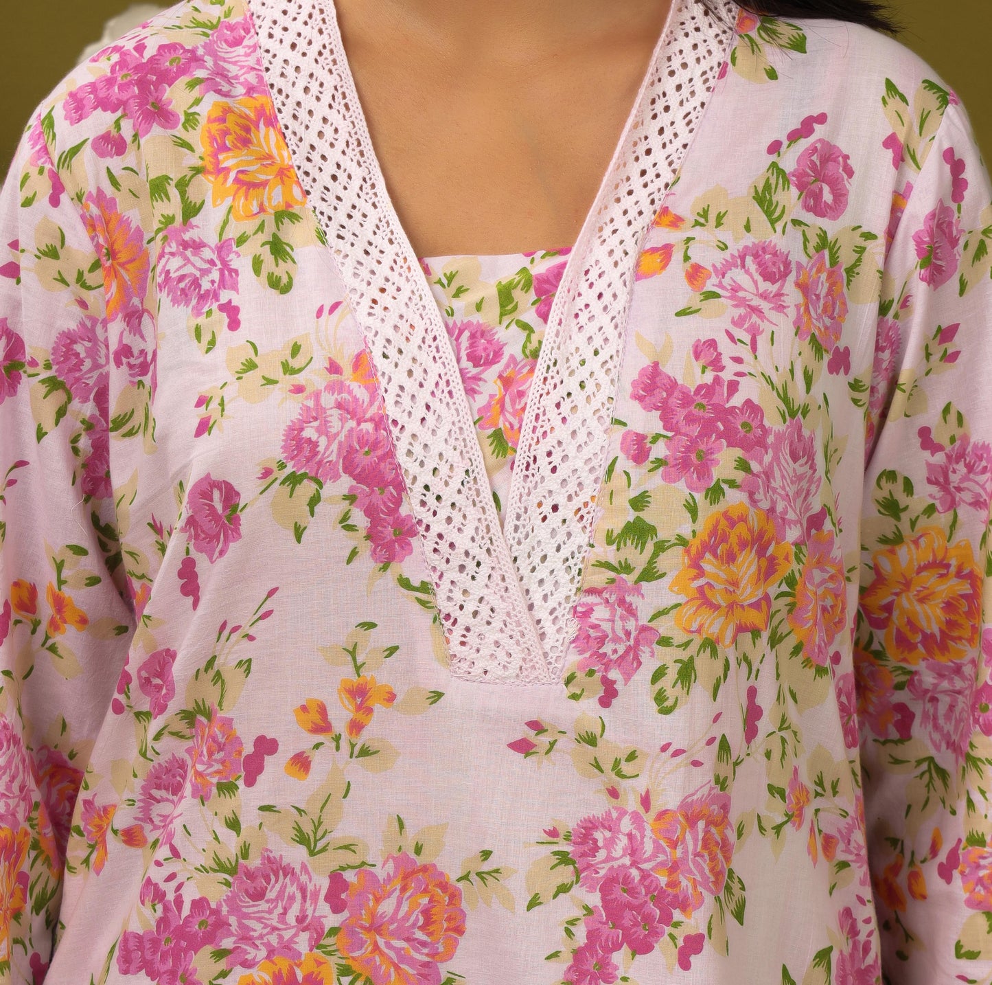 Saanjh Light Pink Printed Cotton Suit Set