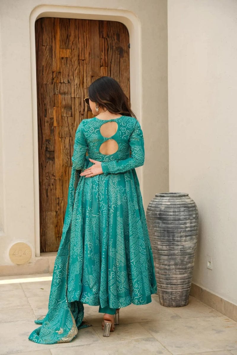 Kavya Bandhani Anarkali Suit Set with Embroidered Dupatta