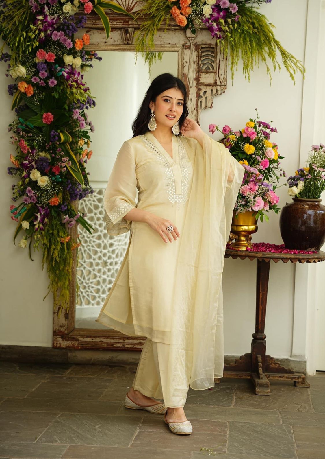 Prisha Chanderi Eembroidered Suit Set