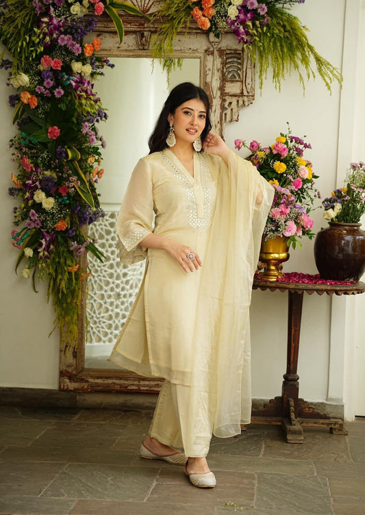 Prisha Chanderi Eembroidered Suit Set
