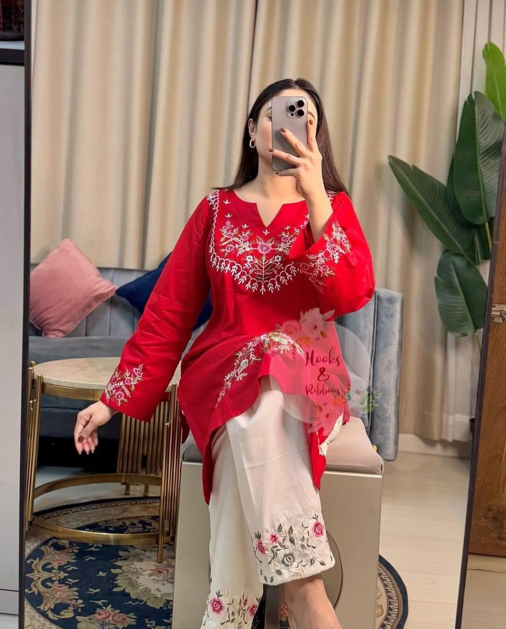 Falak Red Embroidered Co-ord Set