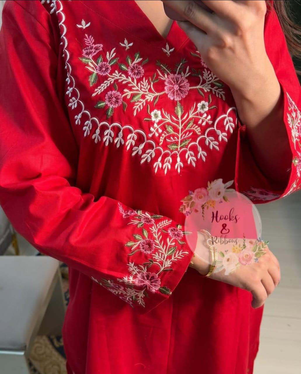 Falak Red Embroidered Co-ord Set