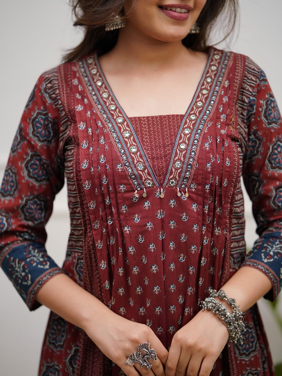 Leela Desert Bloom Maroon Jaipuri Print Cotton Suit Set