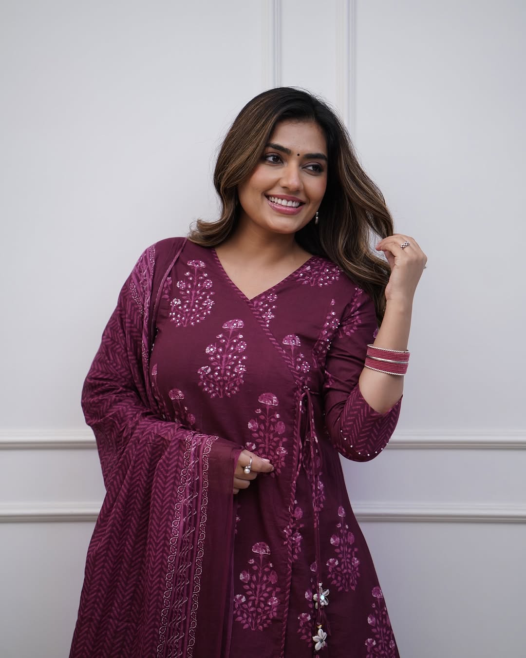 Kavya Wine Suit Set With Dupatta