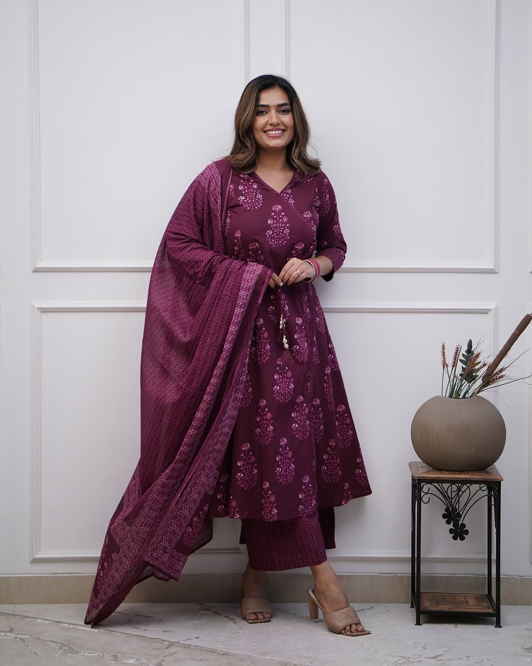 Kavya Wine Suit Set With Dupatta