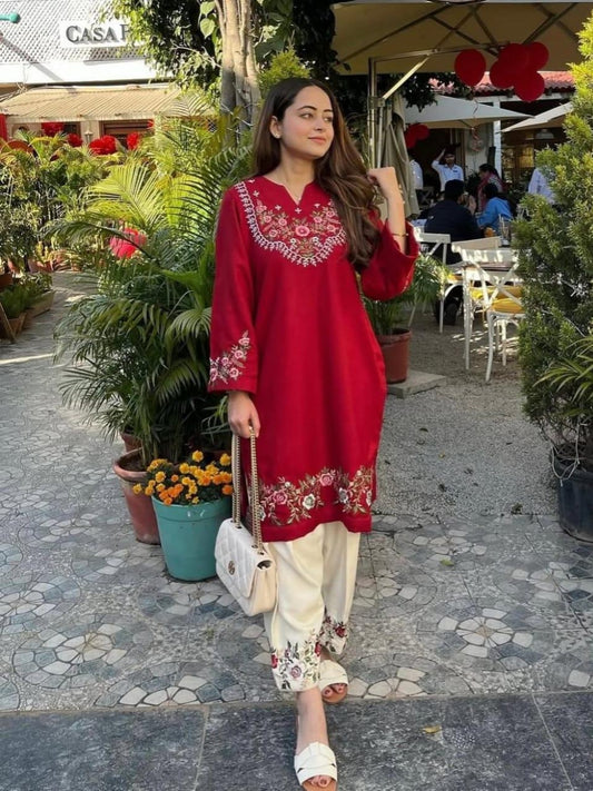 Falak Red Embroidered Co-ord Set