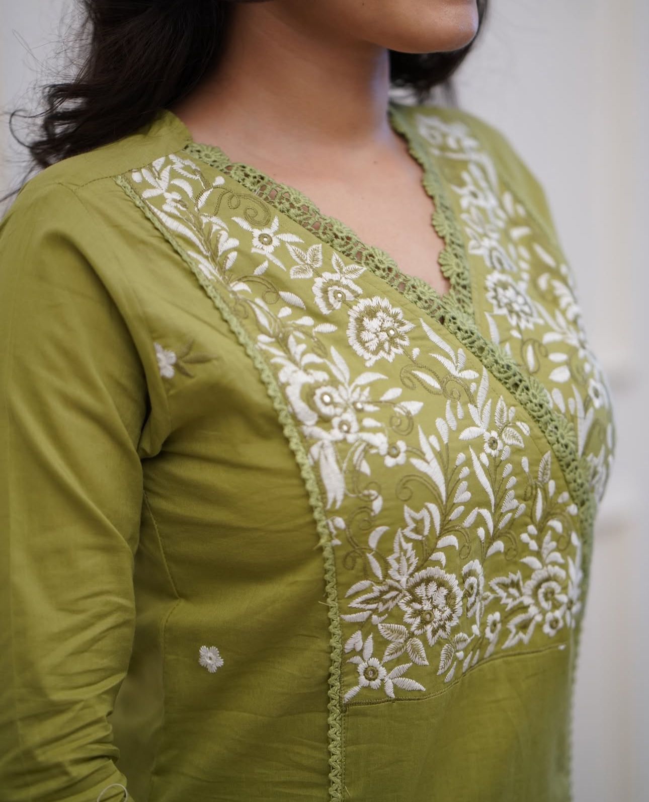 Janvika Olive Green Embroidered Pure Cotton Suit Set