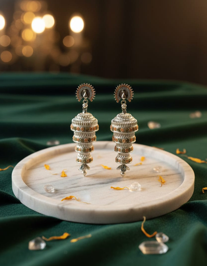 Royal Peacock Tiered Jhumka Earrings