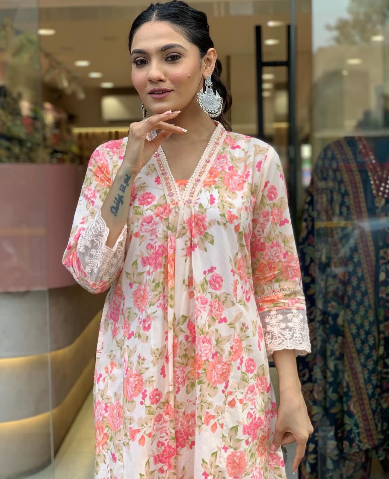 Vanika Anarkali Kurta With Floral print, Embroidery And Sequence Hand Work & Flair