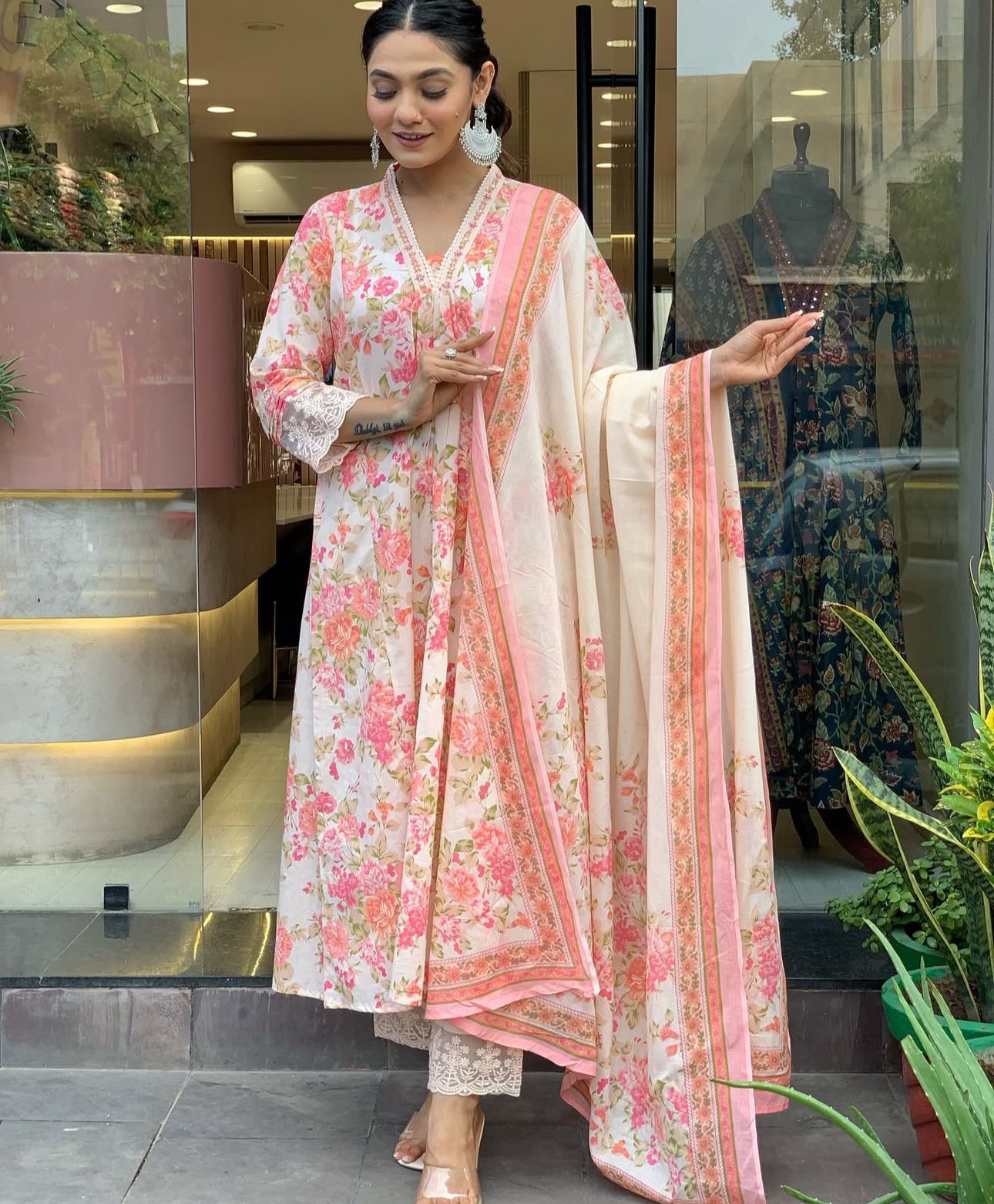 Vanika Anarkali Kurta With Floral print, Embroidery And Sequence Hand Work & Flair