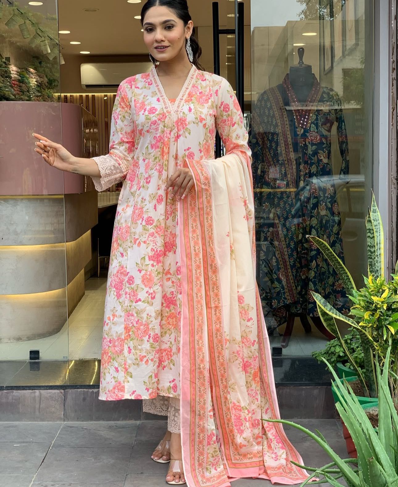 Vanika Anarkali Kurta With Floral print, Embroidery And Sequence Hand Work & Flair