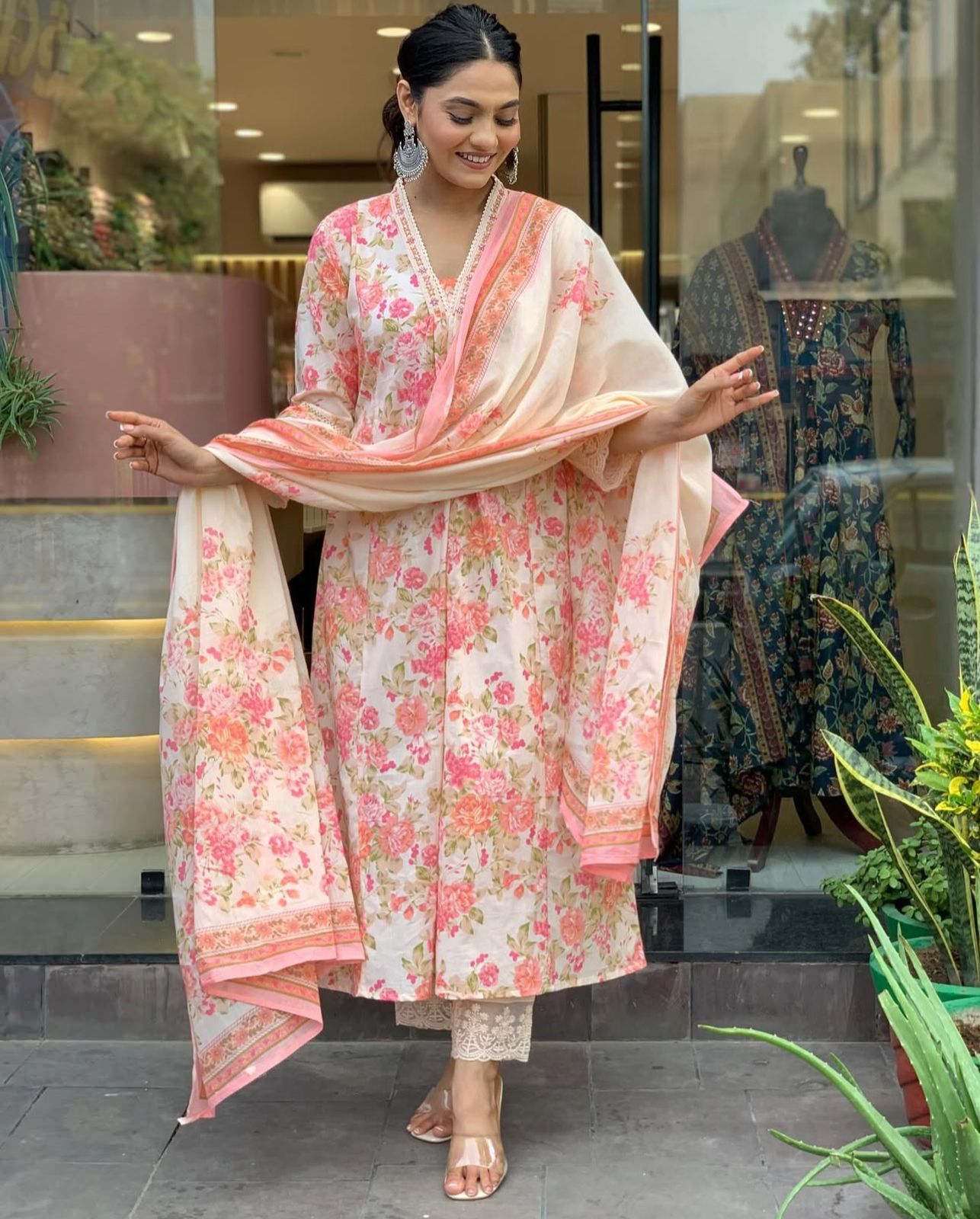 Vanika Anarkali Kurta With Floral print, Embroidery And Sequence Hand Work & Flair