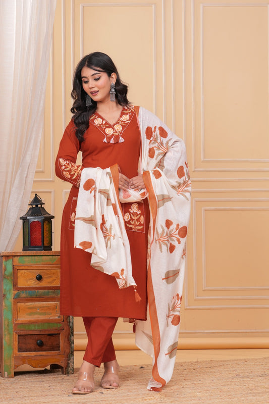 Mahi Vibrant Rust-Colored Straight-Pattern Kurta