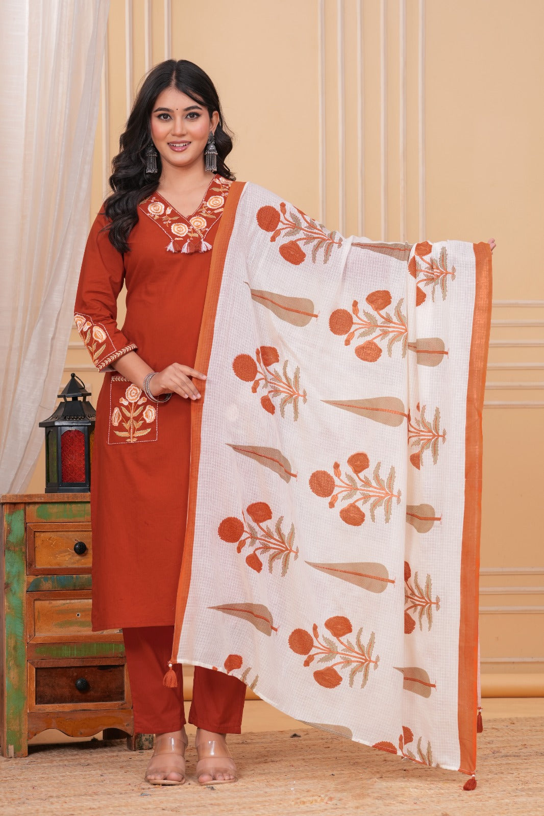 Mahi Vibrant Rust-Colored Straight-Pattern Kurta