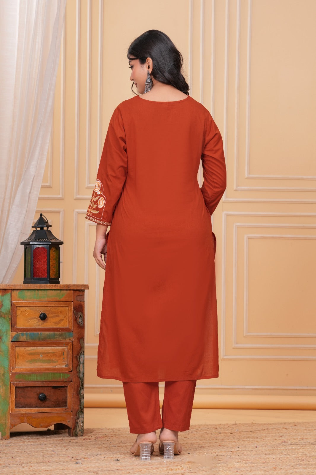 Mahi Vibrant Rust-Colored Straight-Pattern Kurta