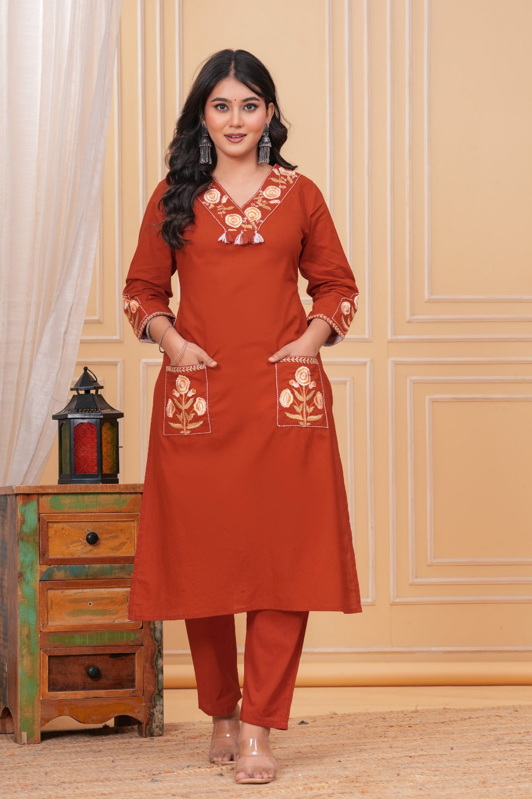 Mahi Vibrant Rust-Colored Straight-Pattern Kurta