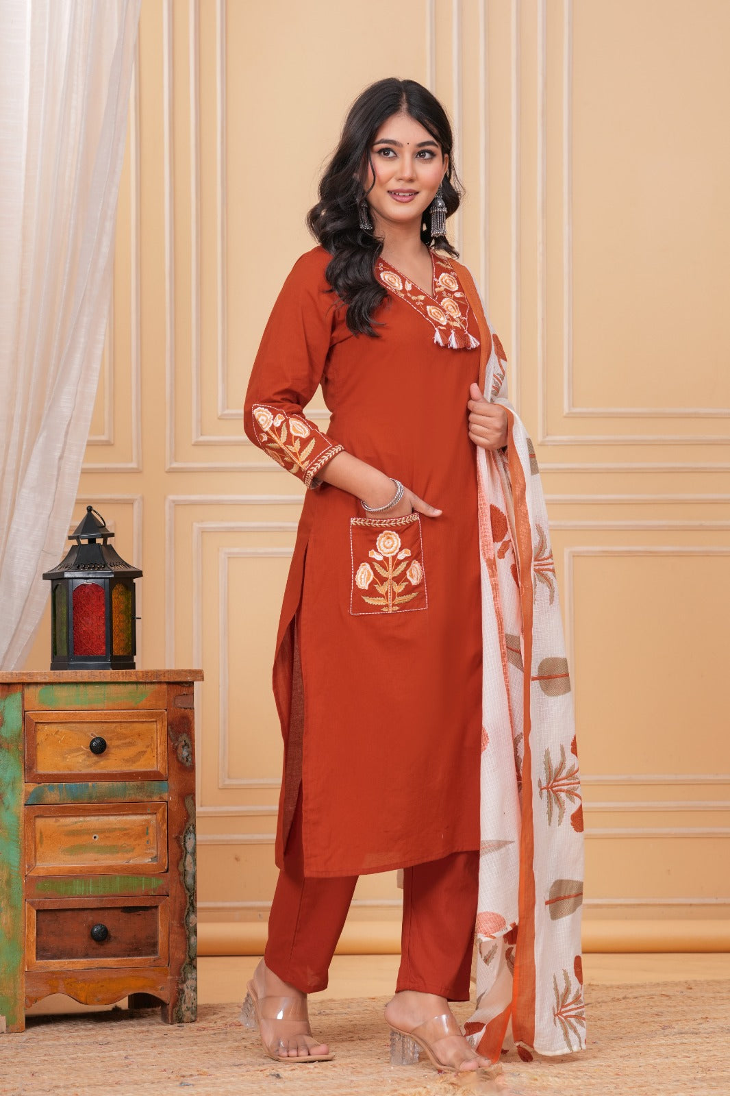 Mahi Vibrant Rust-Colored Straight-Pattern Kurta