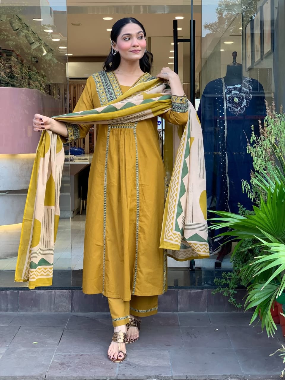 Nitya Mustard Yellow Cotton Suit Set