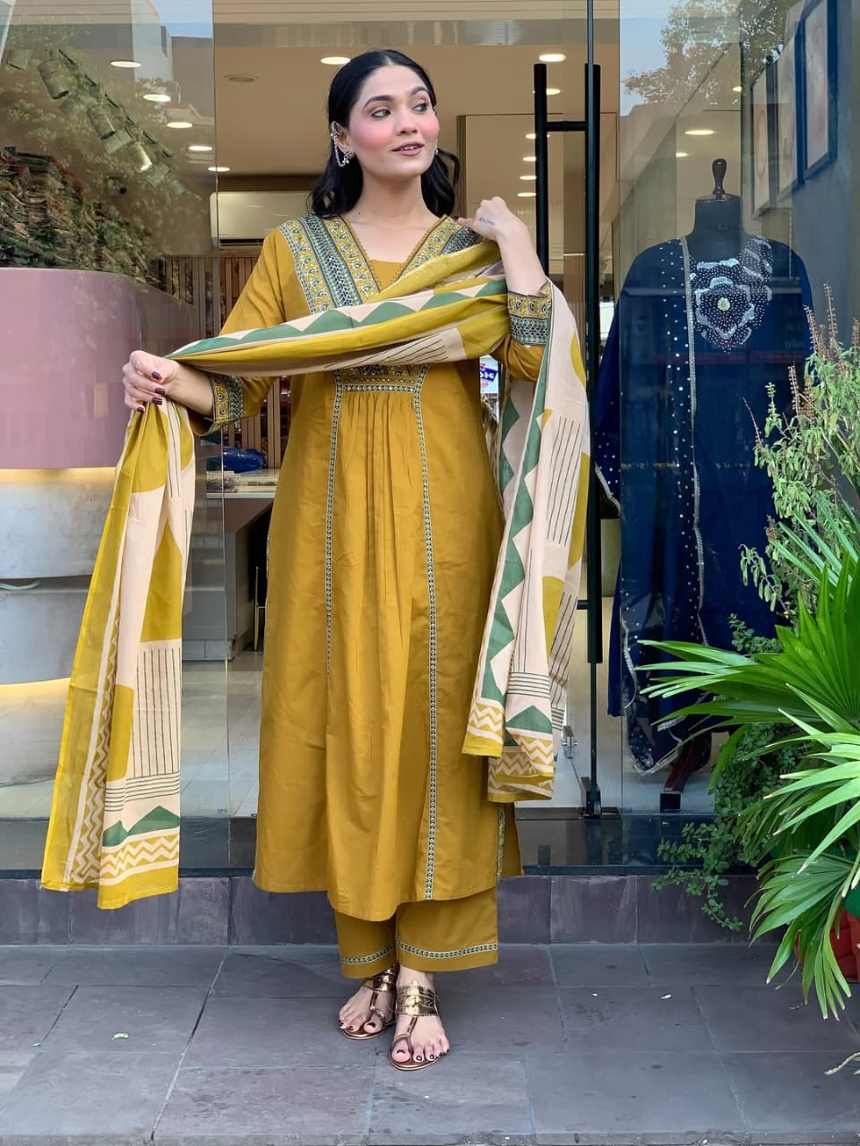 Nitya Mustard Yellow Cotton Suit Set