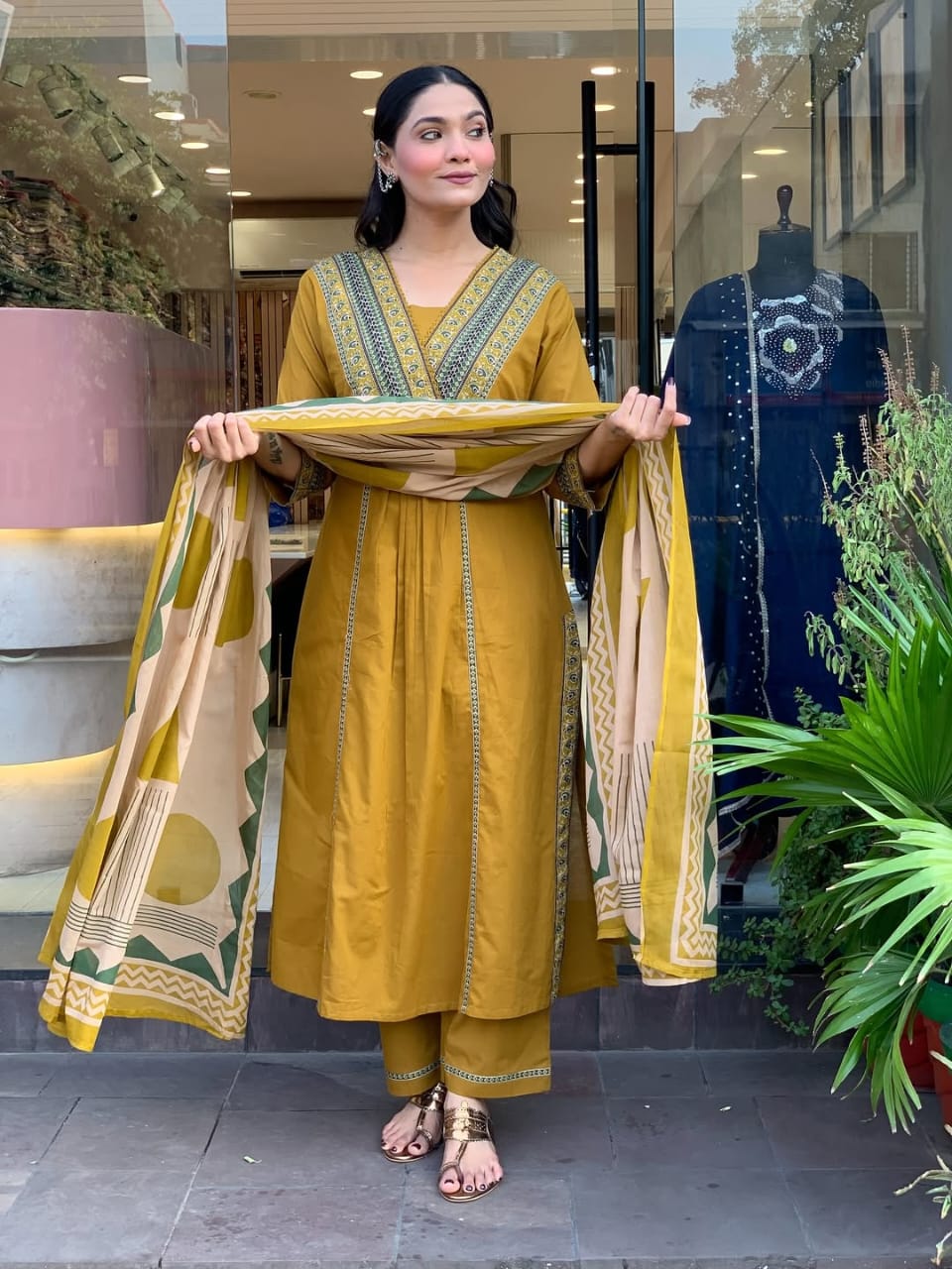 Nitya Mustard Yellow Cotton Suit Set