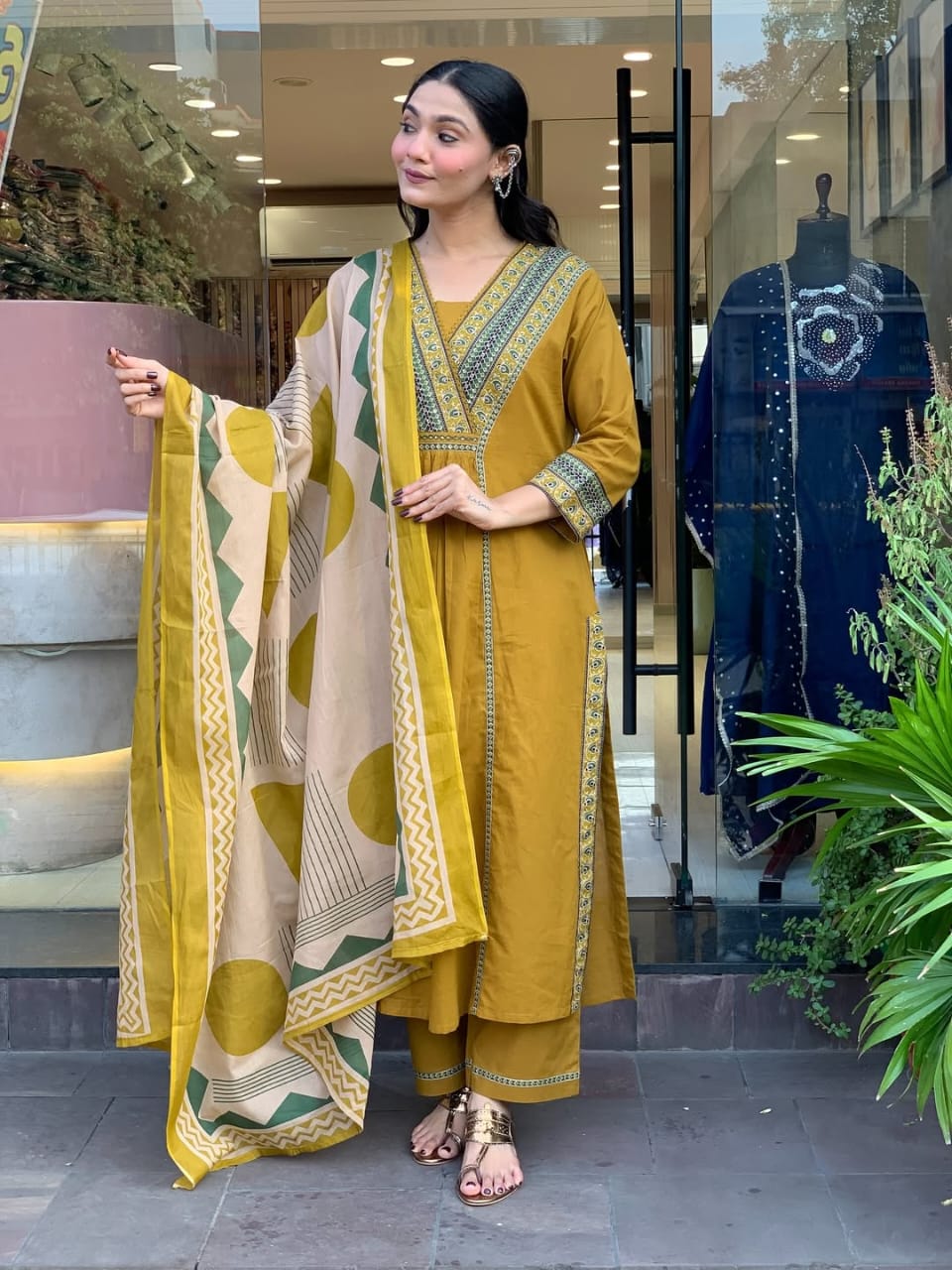 Nitya Mustard Yellow Cotton Suit Set