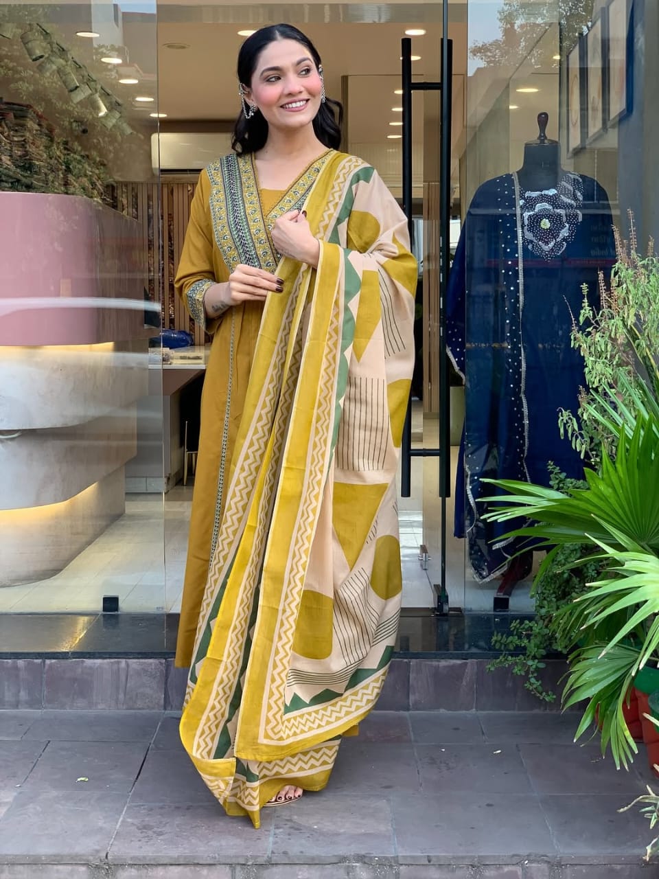 Nitya Mustard Yellow Cotton Suit Set