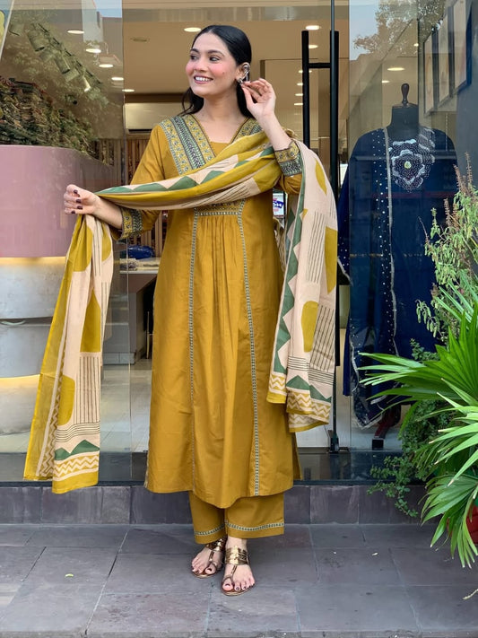 Nitya Mustard Yellow Cotton Suit Set