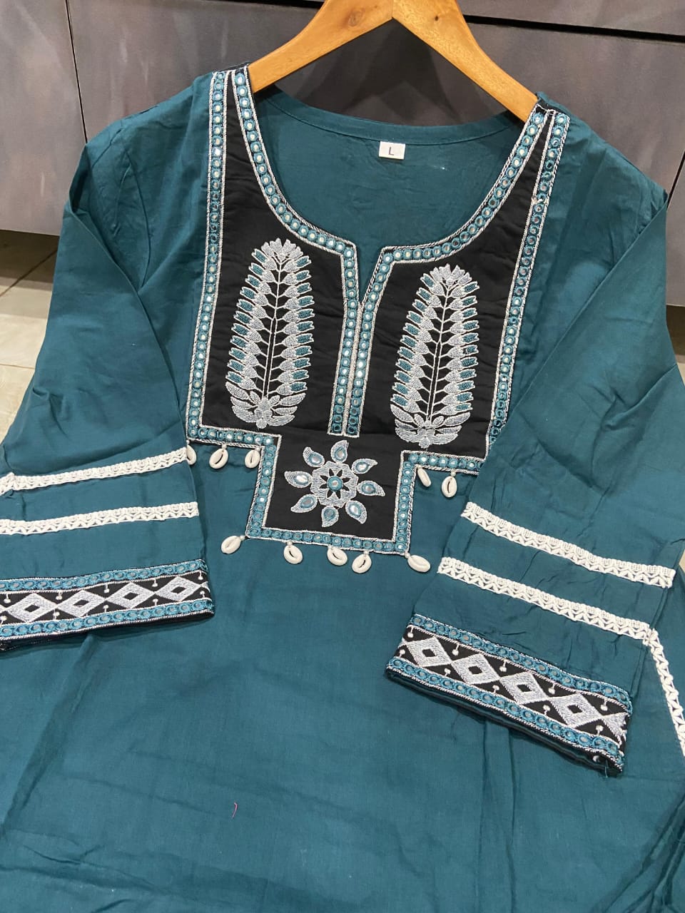 Kailani Teal Blue Embroidered Cotton Suit Set