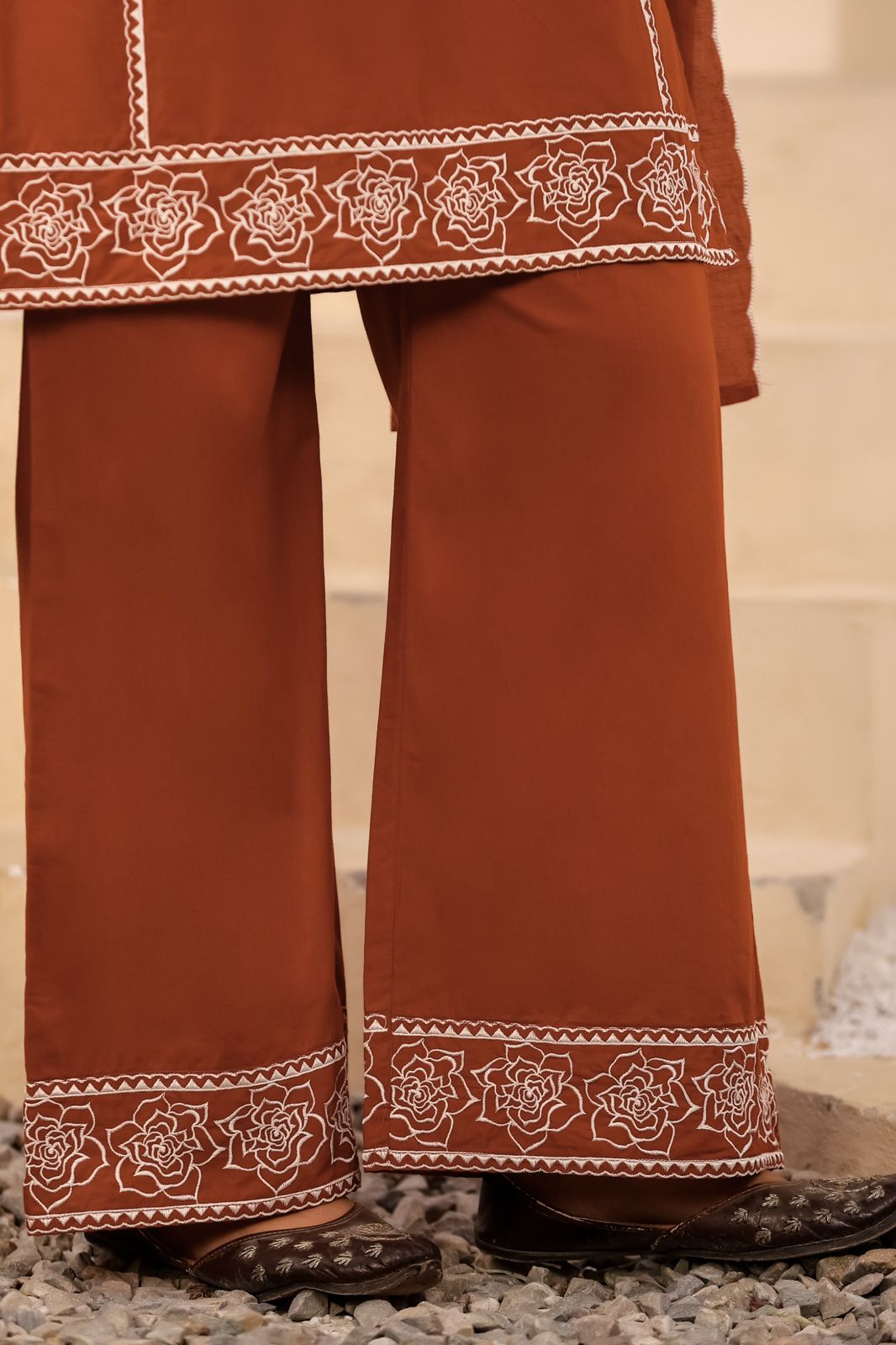 Alara Rust Orange Embroidered Cotton Suit Set