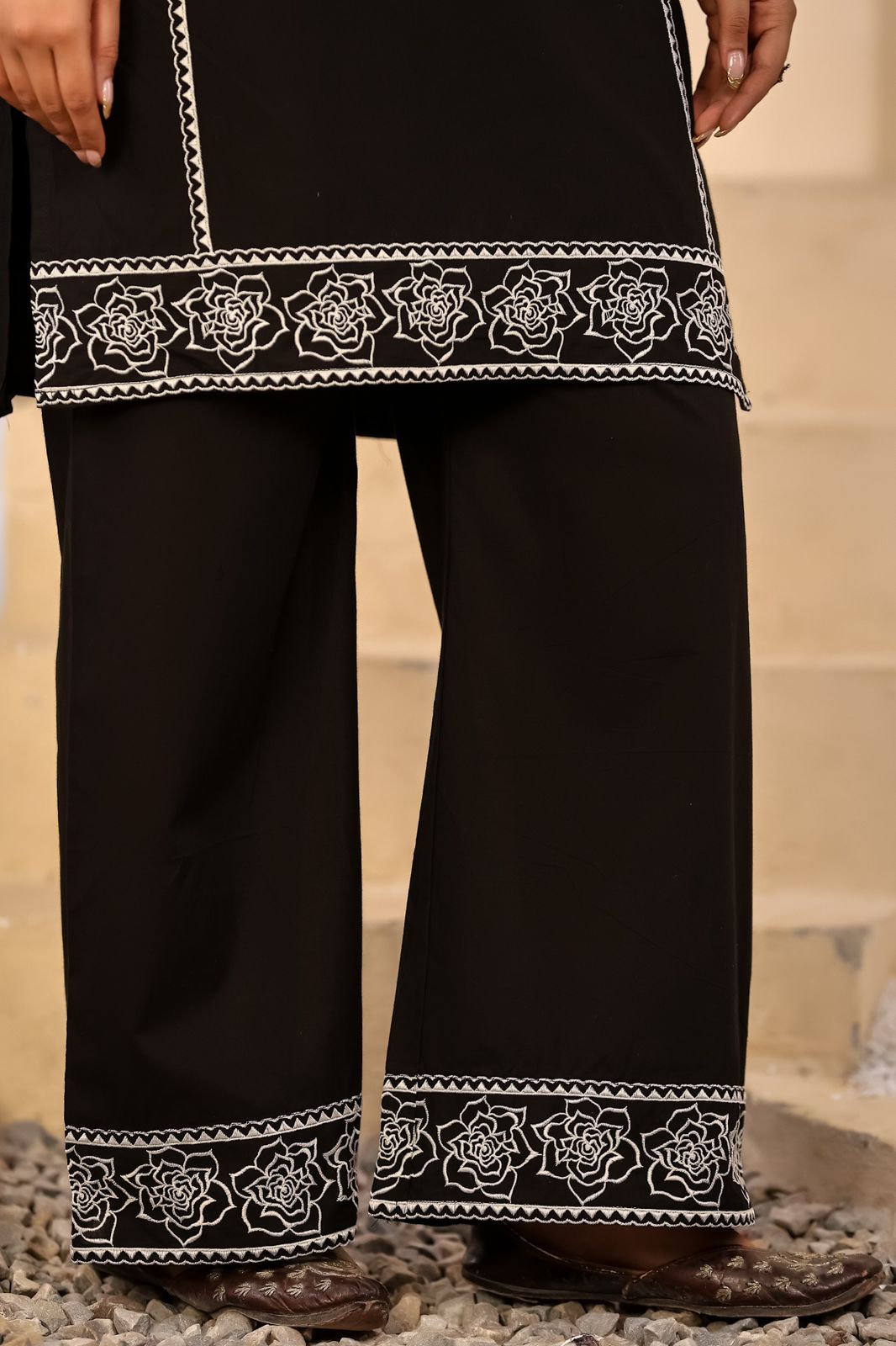 Jaslyn Classic Black Embroidered Cotton Suit Set