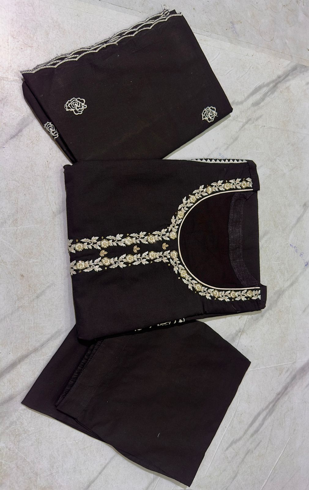 Jaslyn Classic Black Embroidered Cotton Suit Set