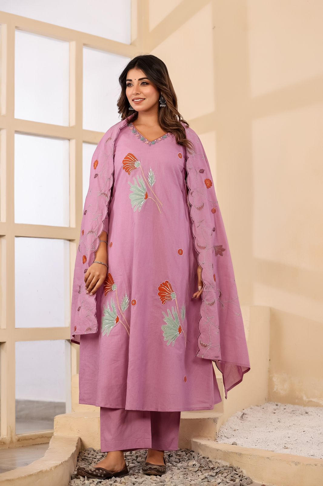 Naylani Lavender Floral Cotton Suit Set