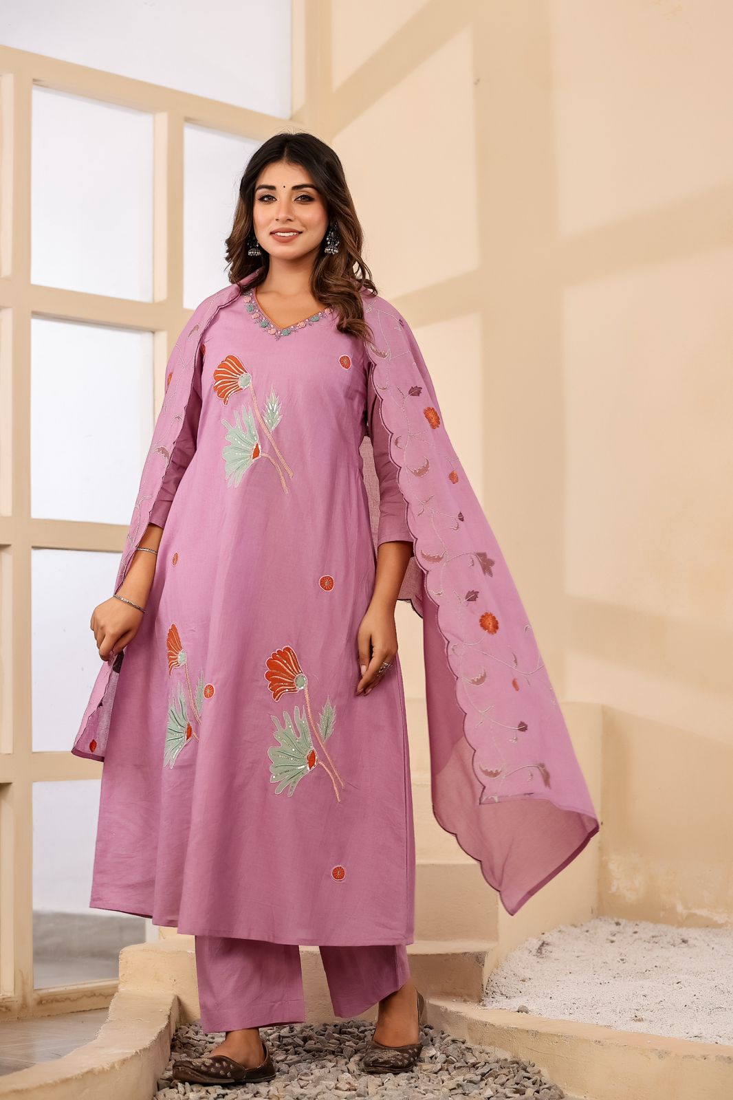 Naylani Lavender Floral Cotton Suit Set