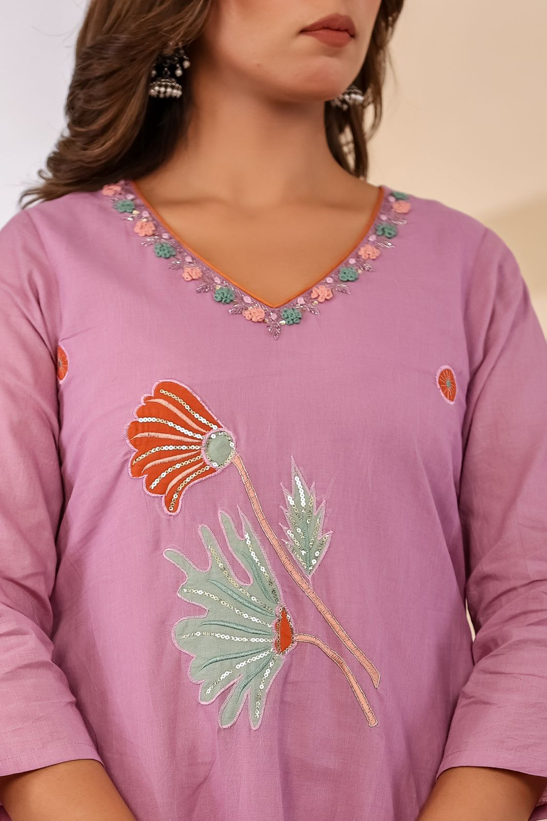 Naylani Lavender Floral Cotton Suit Set