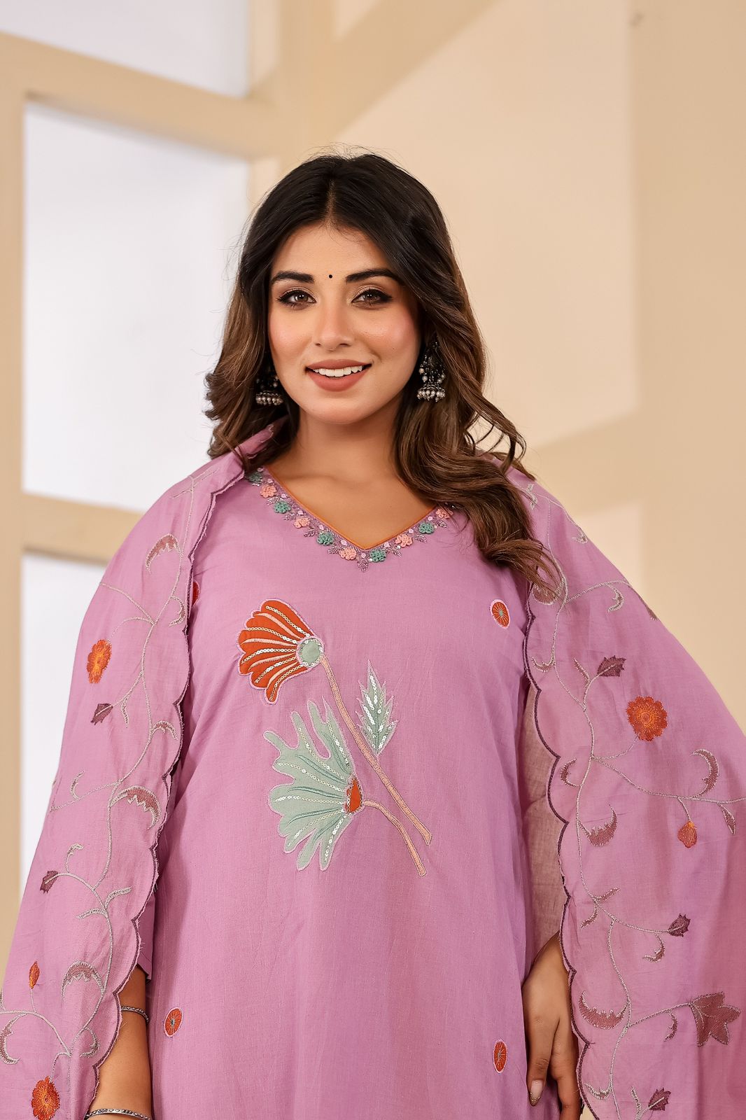 Naylani Lavender Floral Cotton Suit Set