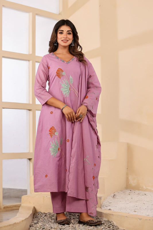 Naylani Lavender Floral Cotton Suit Set