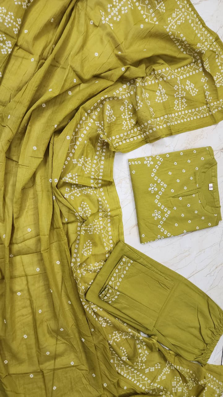 Rynlee Olive Green Bandhej Suit Set